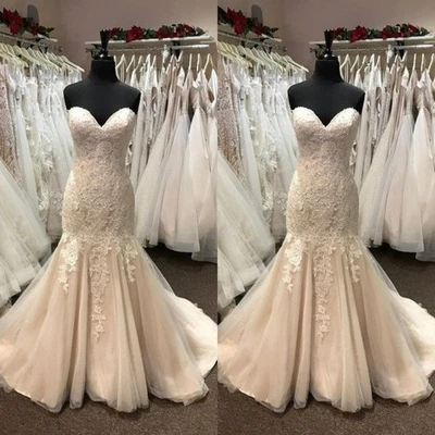 Mermaid Wedding Dresses Sweetheart Lace Appliques Tulle Sweep Train Bridal Gown - Image 1 of 4