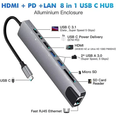 MARKENLOS USB C Hub 8in1 Adapter USB C Hub Docking Station HDM Ethernet USB C Hub Macbook