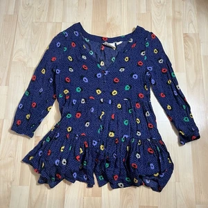 Top túnica Anthropologie Maeve lila con botones en capas en estampado animal azul marino XS - Imagen 1 de 4