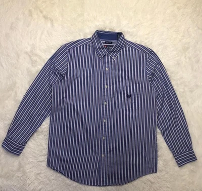 CHAPS 00s Multistripe Logo Embroidered Button-Down Shirt M - Image 1 of 4