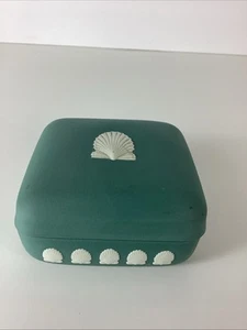 Wedgwood England Jasperware Shell Square Trinket Box Teal 4" Seashell - Picture 1 of 12