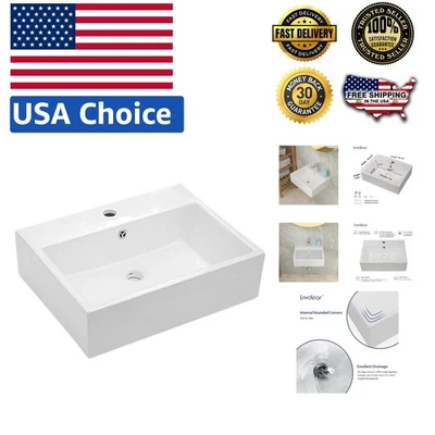 Elegante fregadero de baño de cerámica montado en la pared de 21"x16" - porcelana blanca Foto 1 de 4