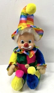 Vintage Plush Clown Doll Vinyl Head w/ Sleepy Eyes 15” Rainbow Colors - Picture 1 of 7