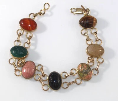 Fab! Vintage  Carla 14K GOLD Filled OVAL Gemstones Scarab Bracelet - Image 1 of 4