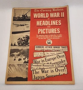 1946 "The Evening Bulletin" World War II Historical Front Page Headlines + Pics - Picture 1 of 6