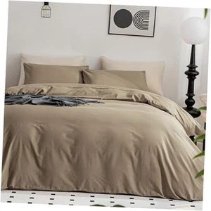 Duvet Cover Queen Size - 100% Washed Cotton Linen Like Queen(90"×90") Khaki - Picture 1 of 7