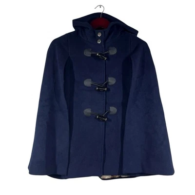 Eliza J Hooded Cape Coat Womens S Navy Blue Wool Blend Toggle Buttons Victorian - Image 1 of 4