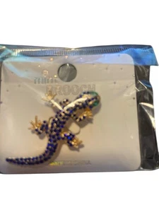 MINT GOLD PLATED LIZARD WITH BLUE SPARKLE AND GREEN EYES - Picture 1 of 1