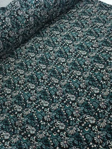 Peach/Dark Green Floral Paisley Viscose Challis Fabric - Picture 1 of 5