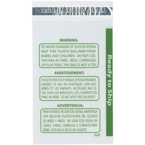 Plymor Ready to Ship 1.5 Mil Wicketed Poly Bags w/ Suffocation Warning, 6" x 9" - Picture 1 of 1
