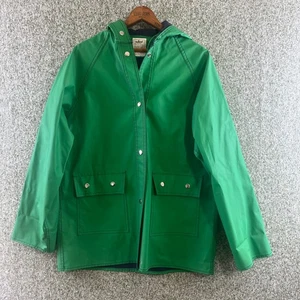 Chaqueta de lluvia Camp Ways para mujer grande verde manga larga vinilo vintage con capucha a presión - Imagen 1 de 8