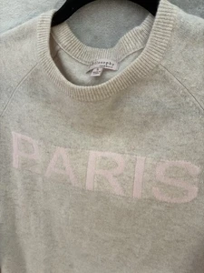 Philosophy 100 % Kaschmir Paris beige Pullover Damen Größe Small Spruch - Bild 1 von 16