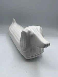 Rare HTF Jonathan Adler Ceramic White Dachshund Wiener Dog Covered Dish Butter - Picture 1 of 7