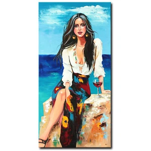 NOVAARTE Gemälde Acrylbild Frau Abstrakt Malerei Meer Kunst Modern Wein ORIGINAL - Bild 1 von 7