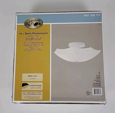 Hampton Bay 14" Semi-Flush Ceiling Mount Chrome Accents White Linen, New - Image 1 of 4