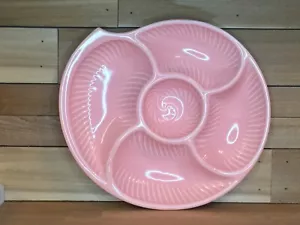 Mid Century Pink Hors d'oeuvres Serving Platter Spiral Nautilus Design Ceramic - Picture 1 of 9