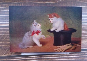 Cute Vintage Postcard Cats Top Hat Gloves United States and Canada One Cent - Picture 1 of 5