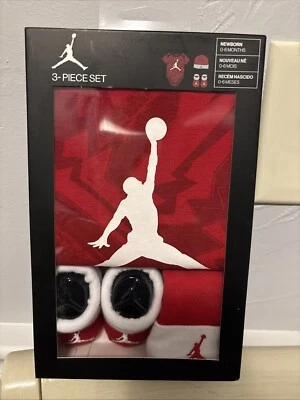 Jordan 3-Piece Set Bodysuit Hat & Booties  Red  & White Newborn 0-6 Months NIB - Image 1 of 4