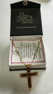 Linx & More Amber Stone Cross Necklace Gold Tone 18" Long - Picture 1 of 8