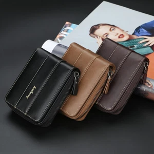 Cartera de cuero para hombre con soporte para tarjeta de crédito de identificación bolso sin asas doble bolsillo cremallera monedero - Imagen 1 de 24