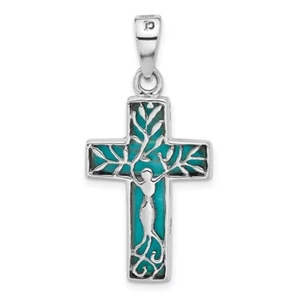 Sterling Silver Rhodium -plated Reversible Reconstituted Turquoise Cross Pendant - Picture 1 of 3