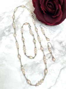 SET Japanese Akoya Pearl Necklace Saltwater 18k White Gold Silver Birthday women - Picture 1 of 20