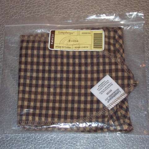 Longaberger Khaki Check FOYER Basket Liner ~ New plus FREE SHIPPING! Cover
