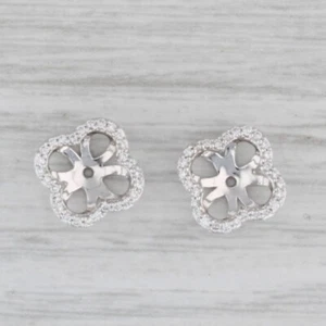 New 0.19ctw Diamond Halo Clover Earring Jackets Enhancers 18k Gold for Studs - Picture 1 of 5