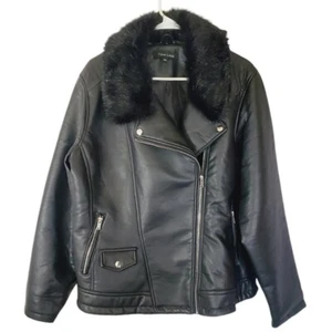New Look Faux Leather & Fur Moto Jacket Black Size 2X - Picture 1 of 8