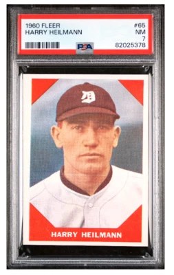 1960 FLEER  HARRY HEILMANN BASEBALL CARD*#65 PSA 7*NEAR MINT *NEW LABEL*V. SHARP - Image 1 of 2