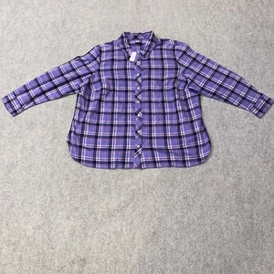 NWT Talbots Plus Plaided Button Up Shirt Purple Pink White Women Size 3X - Picture 1 of 7