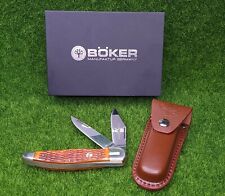 Boker Folding Hunter 2-Blade Brown Bone Handle Knife w/ Sheath - 110273BB