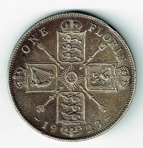 GREAT BRITAIN 1923 ONE FLORIN TWO SHILLINGS KING GEORGE V SILVER COIN - Picture 1 of 2