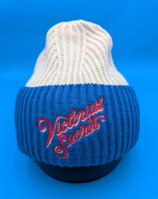 Victorias Secret One Size Womens Blue & Pink Embriodered Spellout Beanie Hat NWT - Image 1 of 4
