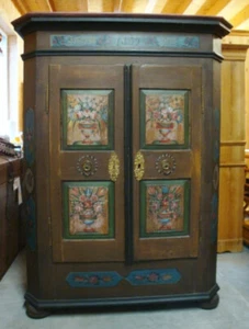 Antik massiv Holz Bauernschrank handbemalt um 18859 Wäscheschrank Kleiderschrank - Bild 1 von 19