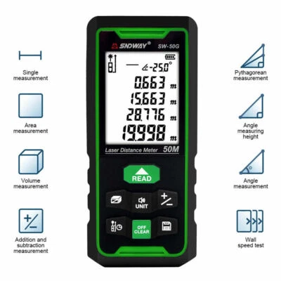 6.42" Green Laser Distance Meter Range Finder Area Volume Angle Measuring Tool - Image 1 of 4