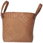 Natural Round Straw Basket Bin Handmade With Handgrip Orange 33X21x26cm P2v5