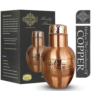 Pure Copper Bedroom Water Bottle with Inbuilt Glass -1650 ml - Picture 1 of 6