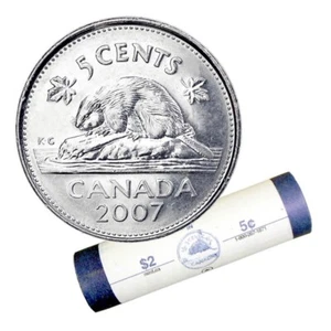 2007 Canadian 5-Cent Beaver Nickel Coin UNC From Special Wrap Mint Roll - Bild 1 von 3