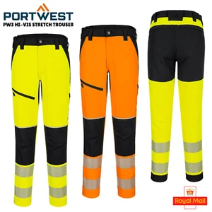 PORTWEST PW3 Hi-Vis Stretch Trousers Water-Resistant Lightweight Work Pants T140 - Picture 1 of 11