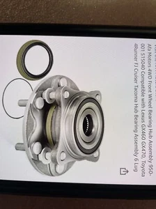 New 4WD Front Wheel Bearing and Hub Assembly 950-001 515040 Lexus Gx460 Gx470 - Picture 1 of 5
