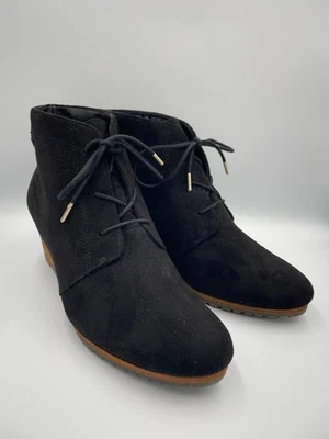 Dr Scholls Conquer Wedge Ankle Bootie Womens 9M Black Lace Up Faux Suede - Photo 1/4