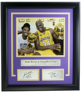 Kobe Bryant & Shaq Framed 8x10 Lakers Trophy Photo w/Laser Engraved Photo - Picture 1 of 2