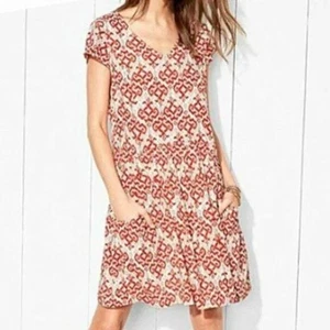 Garnet Hill Ikat Print Midi Dress Size 8 Pockets Bohemian Western V-Neck Casual - Picture 1 of 10