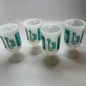 BUNDESGLAS grün Pfau Milchglas Standbecher 4er Set Vintage - Bild 1 von 8