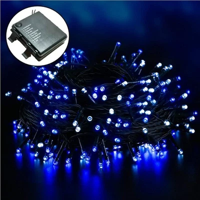 BRIGHT LITES 100 LED Christmas Lights Battery Operated String Fairy Xmas Timer Blue & White