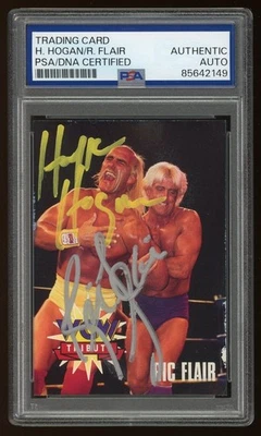Tarjeta automática Hulk Hogan + Ric Flair doble firmada PSA/DNA 1995 Cardz WCW Topps #77 Foto 1 de 2