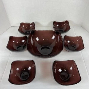 Vintage Amethyst Salad Serving Bowl Set 7 Mid Century MCM Purple Curved - Picture 1 of 7