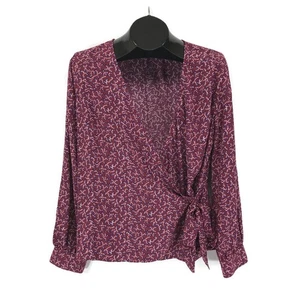 NWOT Talbots Poet Sleeve Wrap Top Women's Large Petite Curly Roses Rayon Career - Picture 1 of 13