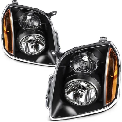Headlights Assembly LH+RH For 2014-2007 GMC Yukon XL 1500 2500 Black w/Amber - Image 1 of 4